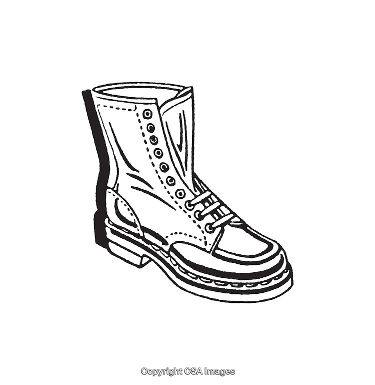 Detailed Black and White Line Art Illustration of a Sturdy Boot