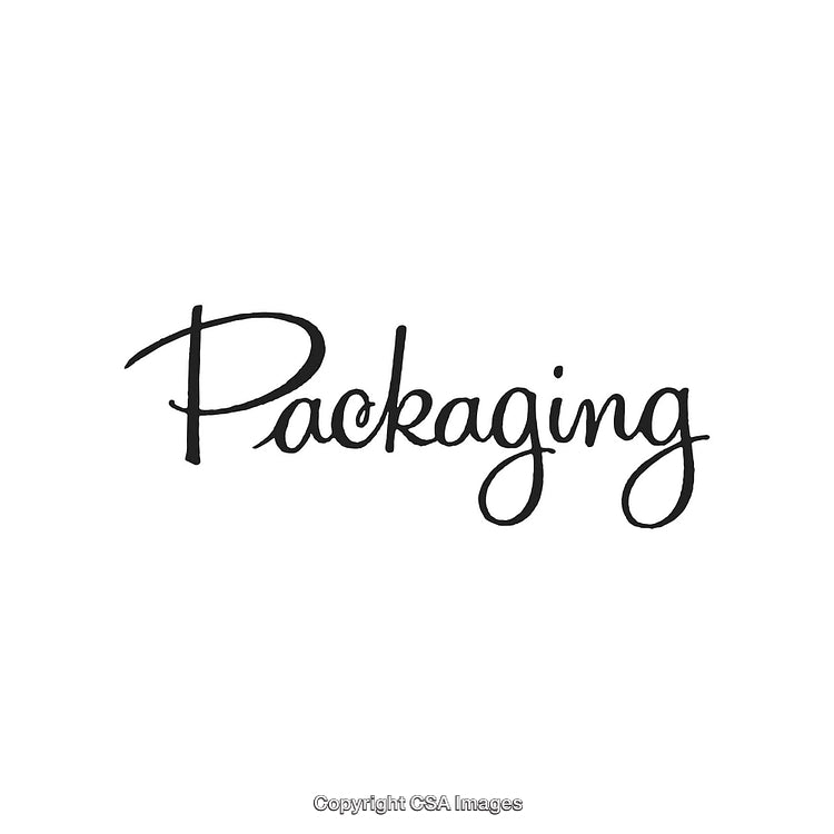 Handwritten Word 'Packaging' in Stylish Black Cursive Script on White Background