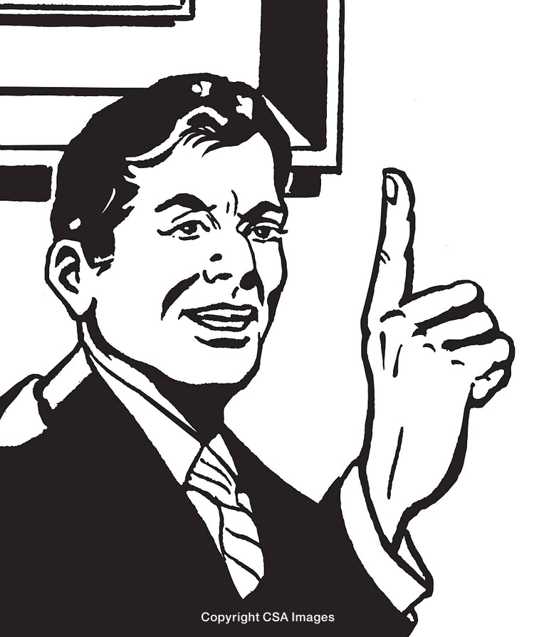 Retro Illustration of a Confident Businessman Pointing with a Positive Expression