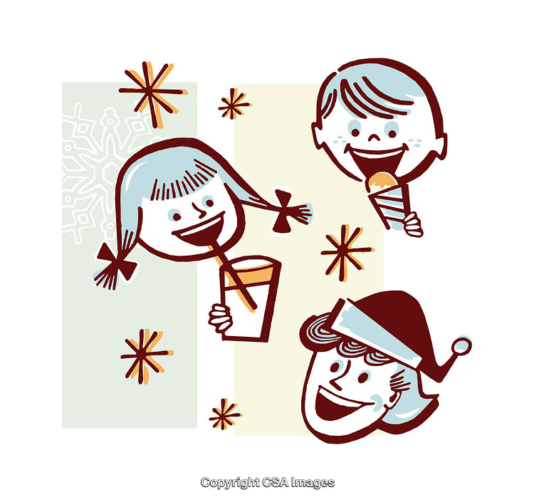 Festive Illustration Featuring Joyful Children and Holiday Cheer