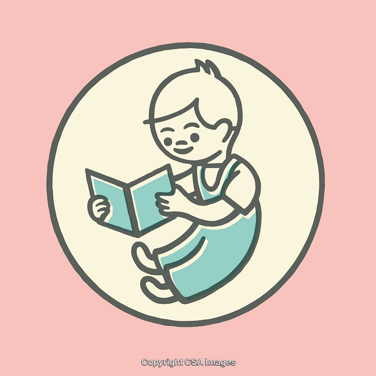 Illustration of a Child Reading a Book in a Minimalist Style