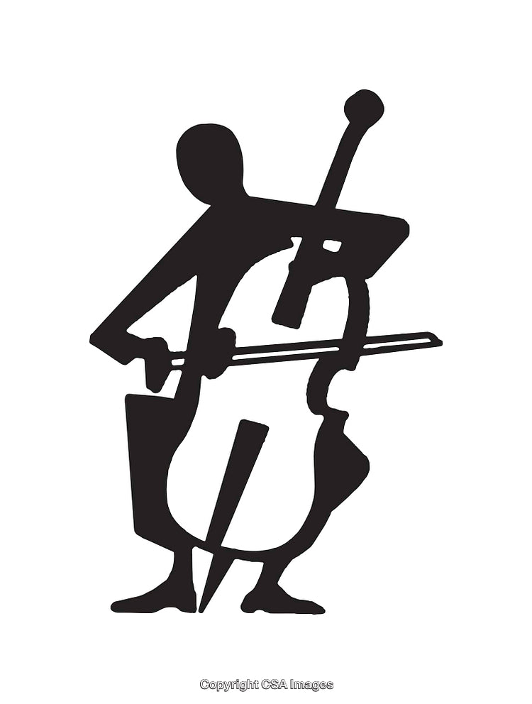 Black and White Illustration of a Cello Player Performing Music