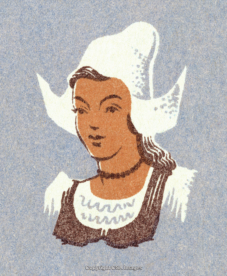 Illustration of a Woman in Traditional Cultural Attire with a White Cap
