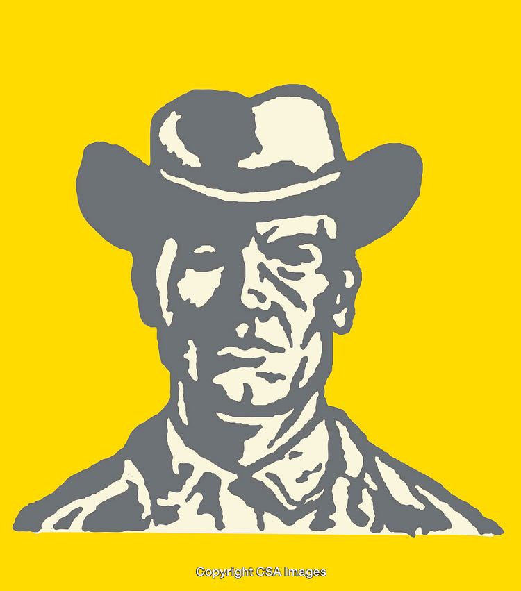 Monochromatic Western Style Cowboy Illustration in Yellow Background