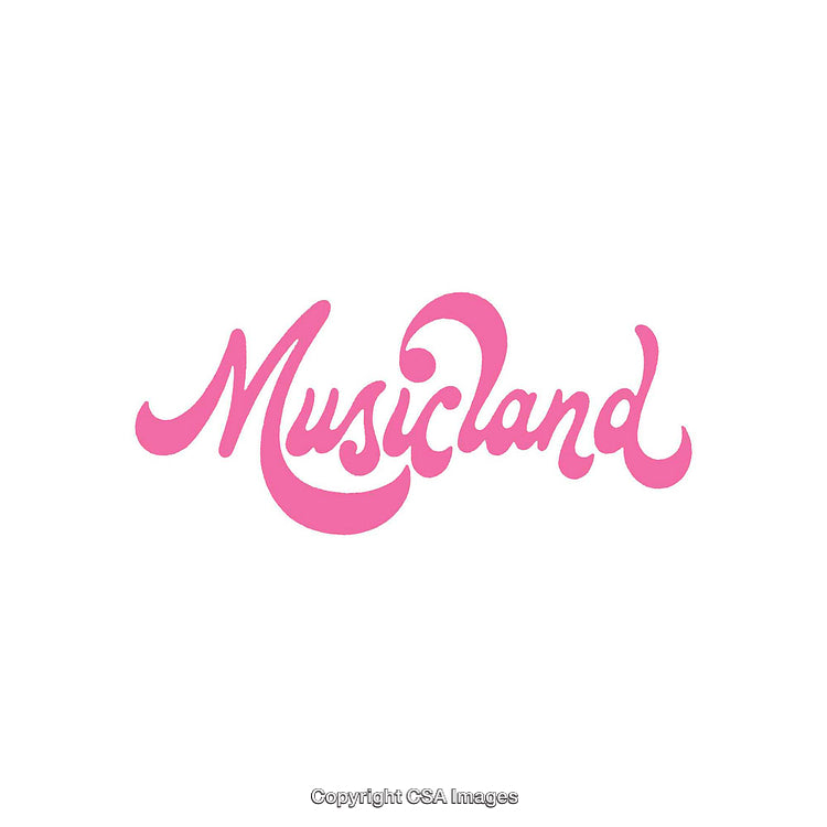 Pink Musicland Logo with Script Styled Font on White Background