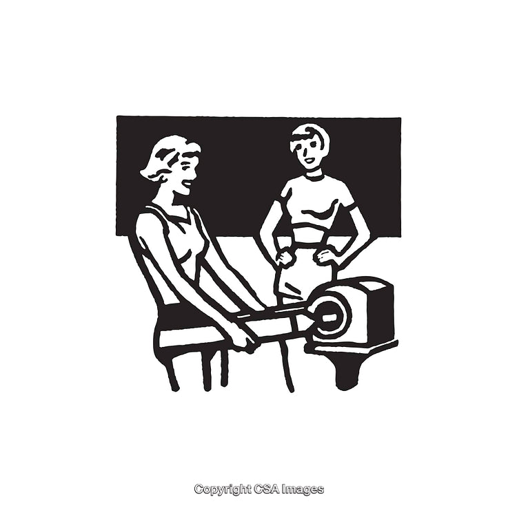 Retro Styled Illustration of Active Figures in Black and White Line Art