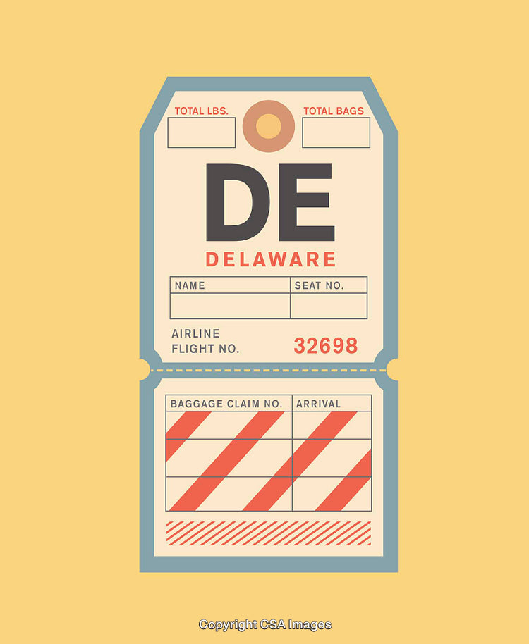 Vintage Delaware Travel Tag Design with Retro Airline Luggage Aesthetic