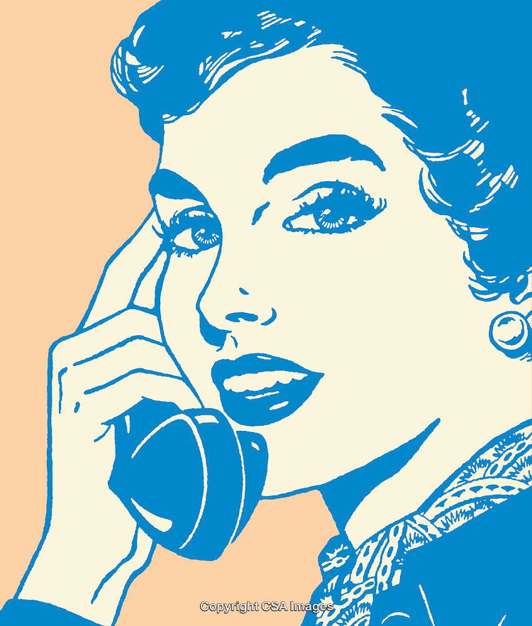 Retro Illustration of a Woman Speaking on a Telephone in Pop Art Style