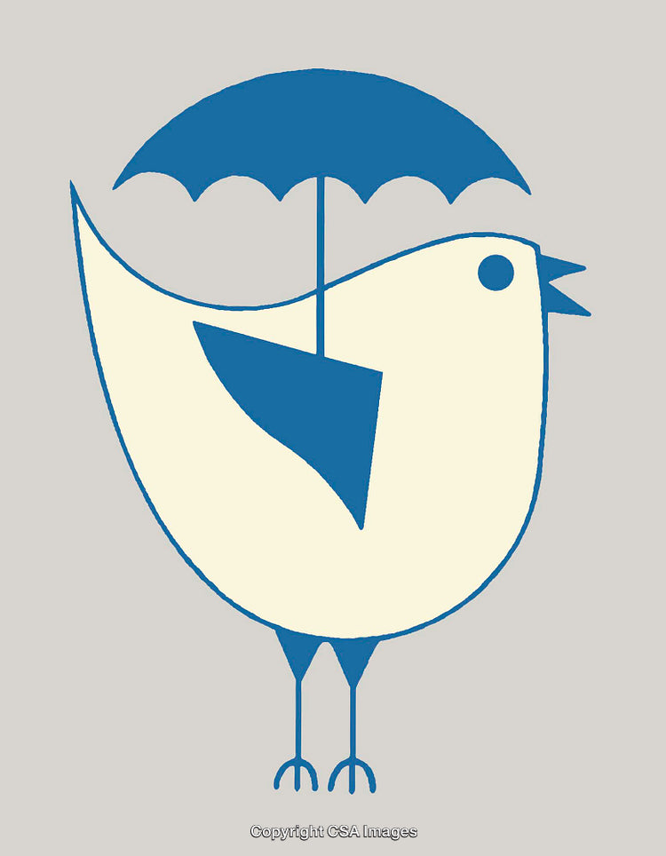 Whimsical Bird Illustration Holding an Umbrella in Minimalist Style