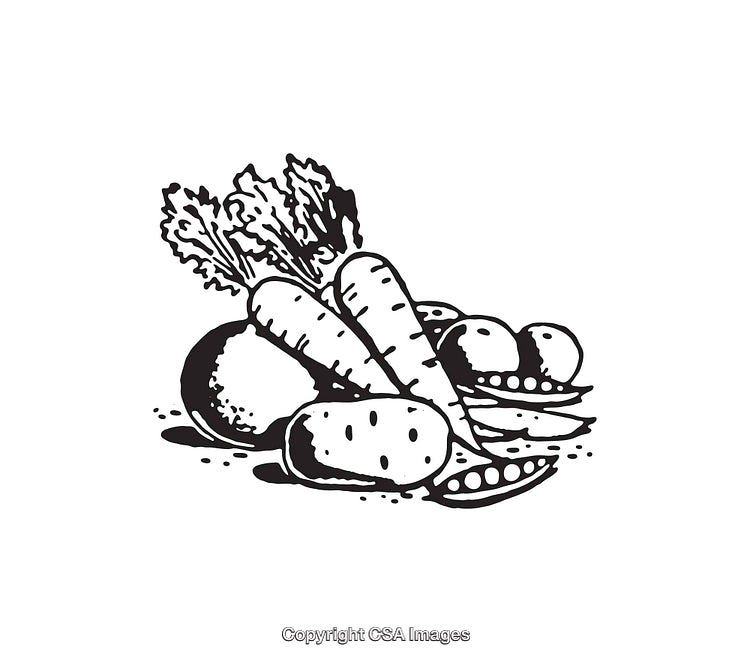 Black And White Line Art Illustration of Fresh Vegetables in a Bundle