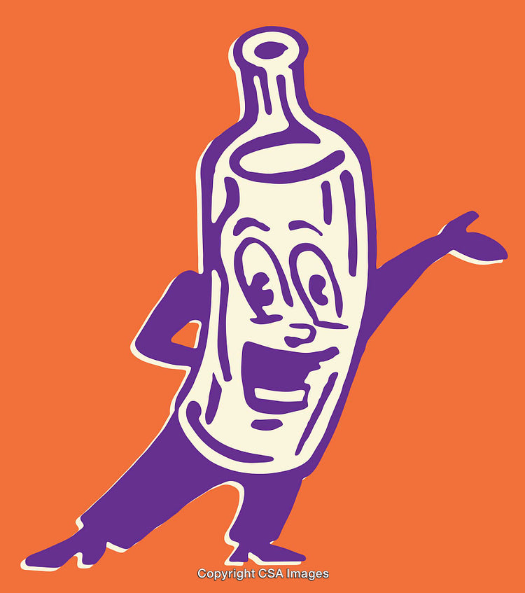 Playful Cartoon Bottle Character on Bright Orange Background