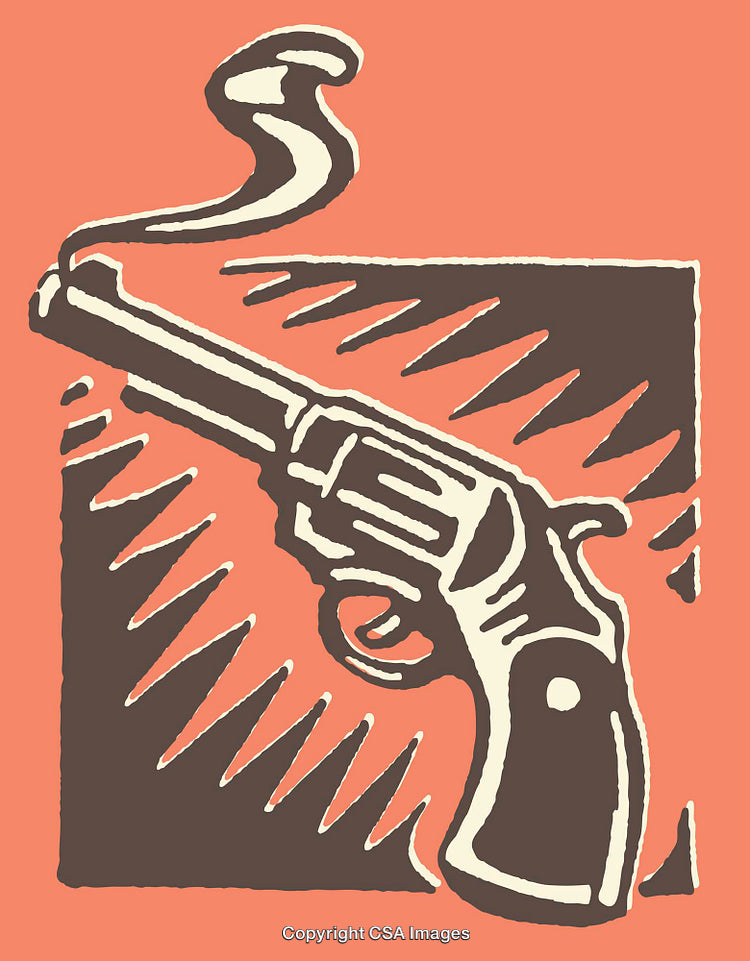 Smoking Revolver Line Art Illustration in Vintage Style