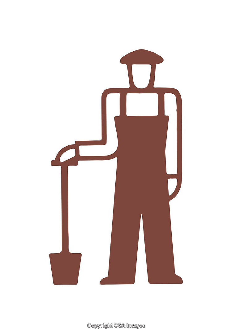 Simple Brown Icon Depicting a Worker with Shovel on White Background