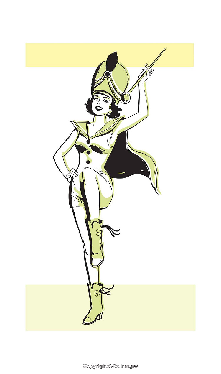 Retro Illustration of Marching Band Majorette in Cheerful Pose