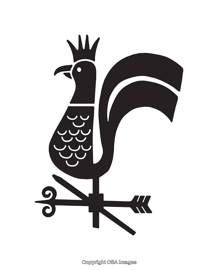 Black and White Rooster Weather Vane Silhouette Illustration