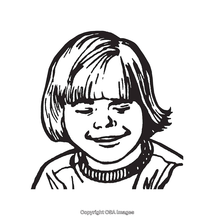 Black and White Line Art of Smiling Child Portrait