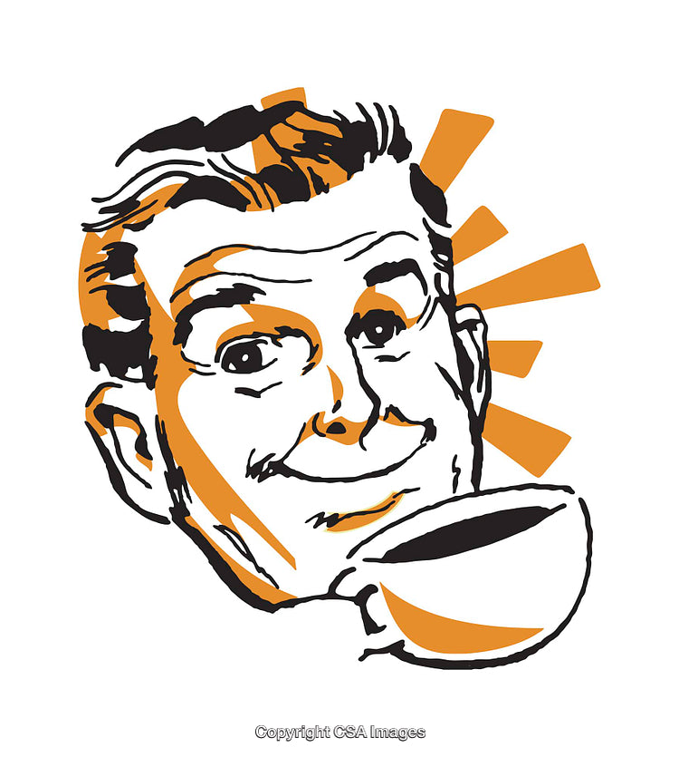 Retro Illustration of a Cheerful Man With a Cup of Coffee