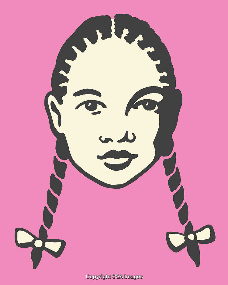 Illustration of a Girl with Braided Hair on Pink Background