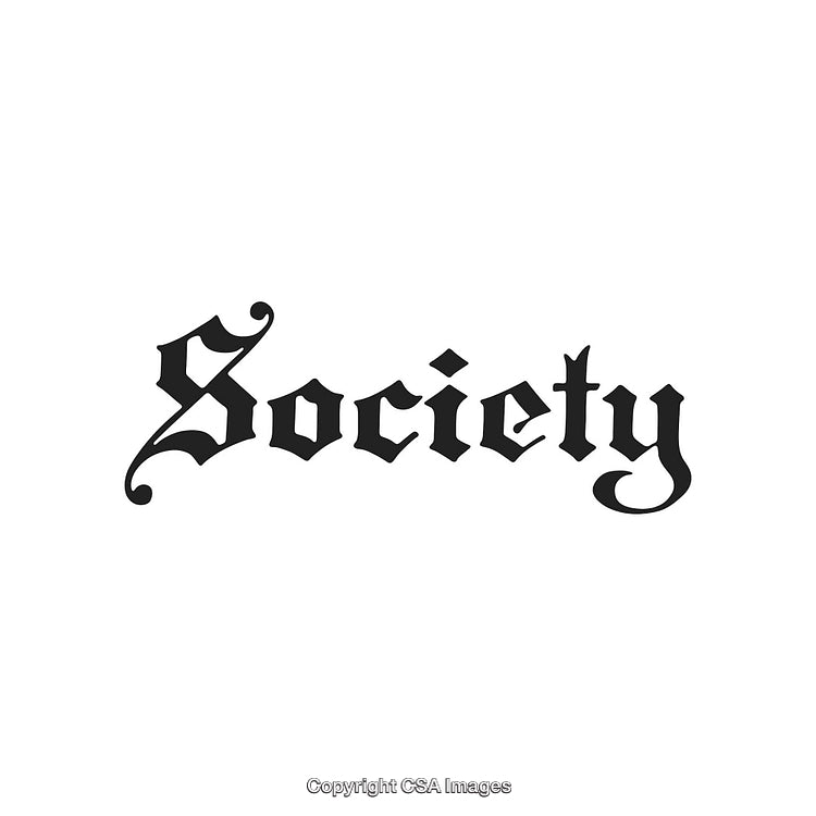Blackletter Typography Display of the Word "Society" on a White Background