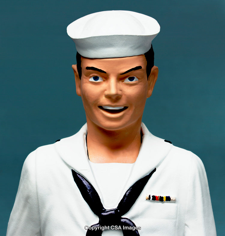 Plastic Sailor Toy Figurine in Navy Uniform on Blue Background