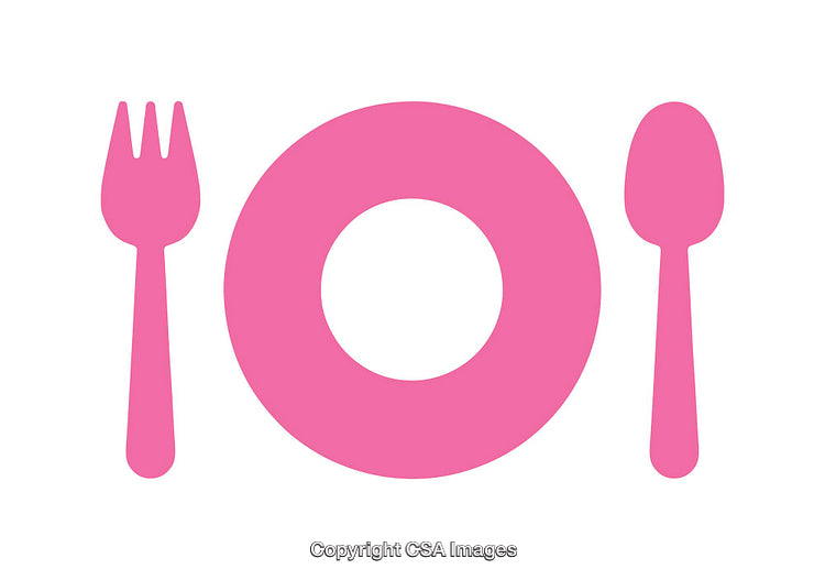 Pink Minimalistic Cutlery and Plate Icon on White Background