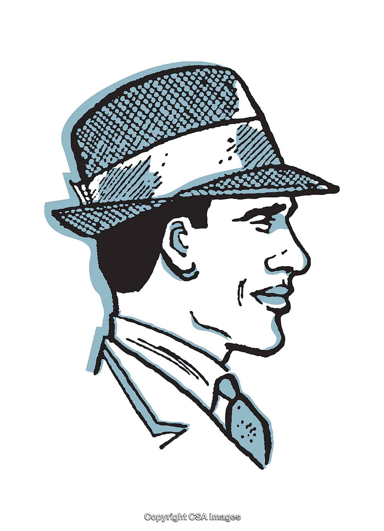 Vintage Illustration of a Man Wearing a Classic Fedora Hat and Suit