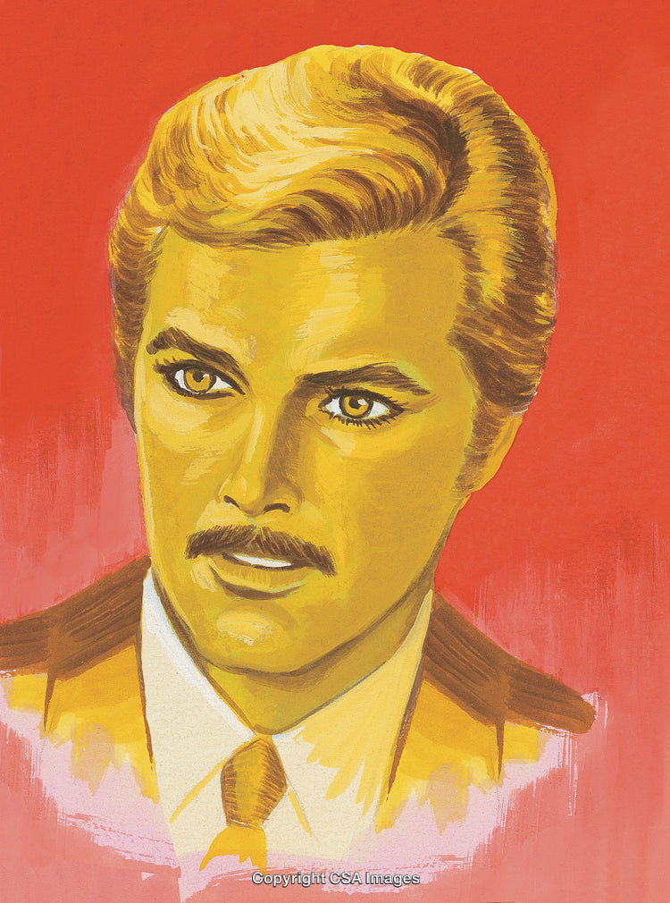 Retro Style Portrait of a Man with Mustache on a Vibrant Background