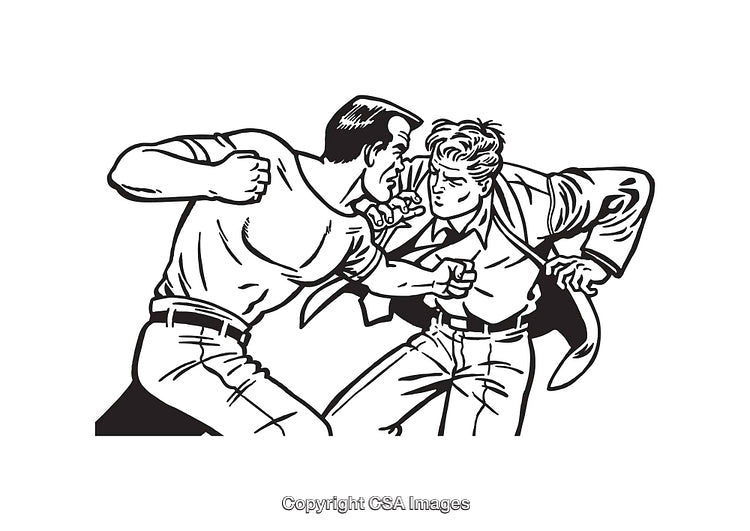 Retro Style Black and White Illustration of Two Men Fighting