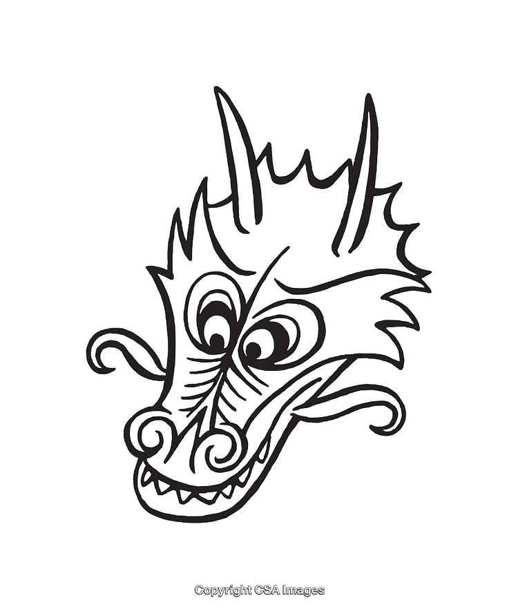 Intricate Line Art Illustration of a Dragon Head in Black and White