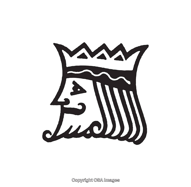 Minimalistic Black and White Line Art Illustration of a Crowned King