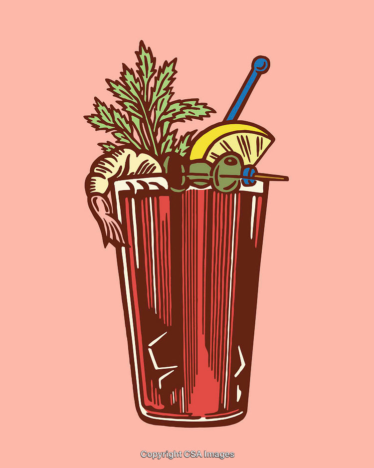 Colorful Illustration of a Cocktail With Garnishes on a Pink Background