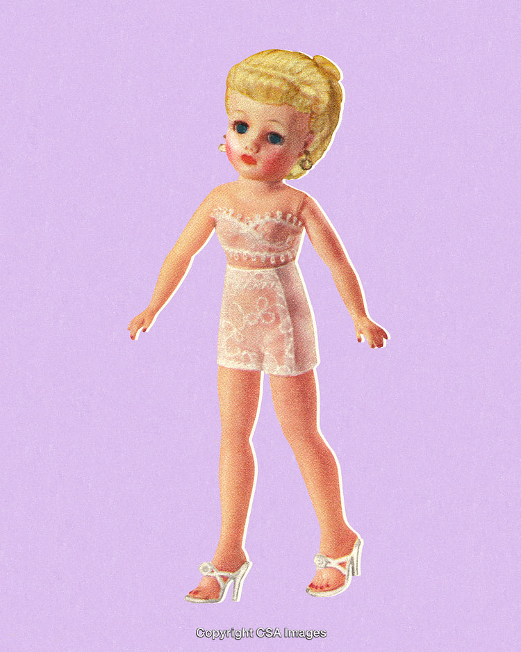 Delicate Vintage Doll in Lace Attire on Soft Pastel Background