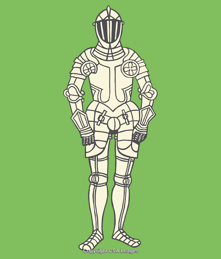Medieval Knight in Full Armor Illustration on Green Background
