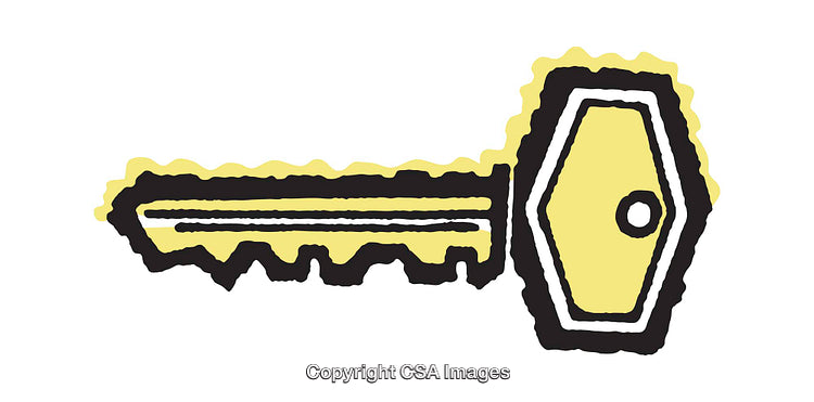 Yellow Vintage Key Illustration with Bold Outlines and Unique Design