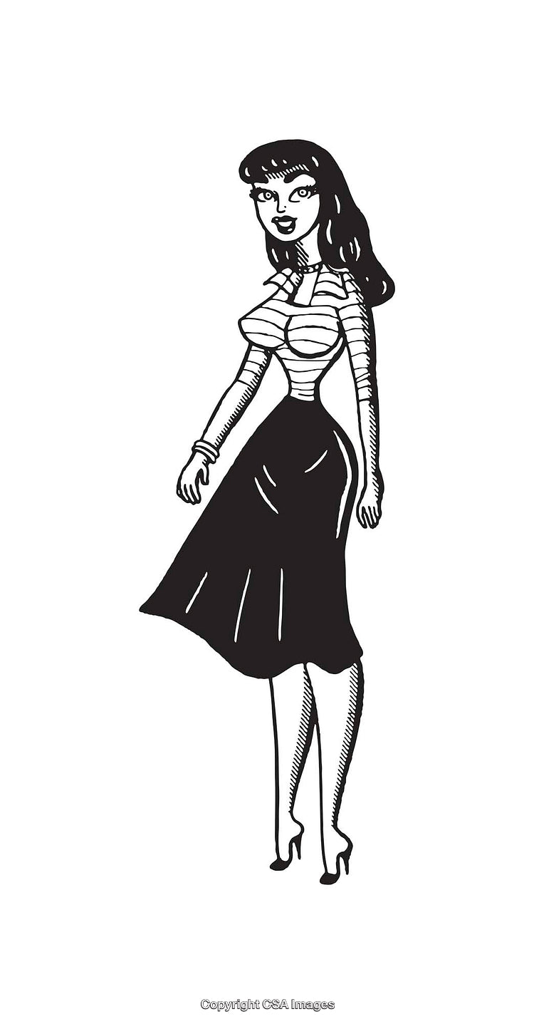 Stylish Line Art Illustration of a Woman in Vintage Attire