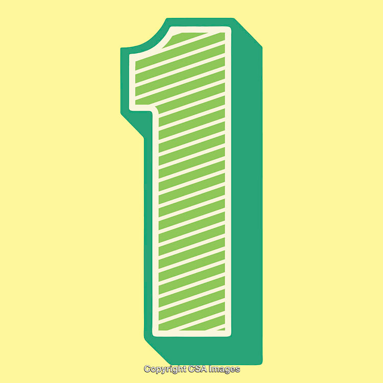 Bright Green Number One on Light Yellow Background