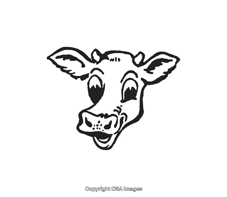 Black And White Line Art Illustration of a Cheerful Cow Cartoon Head