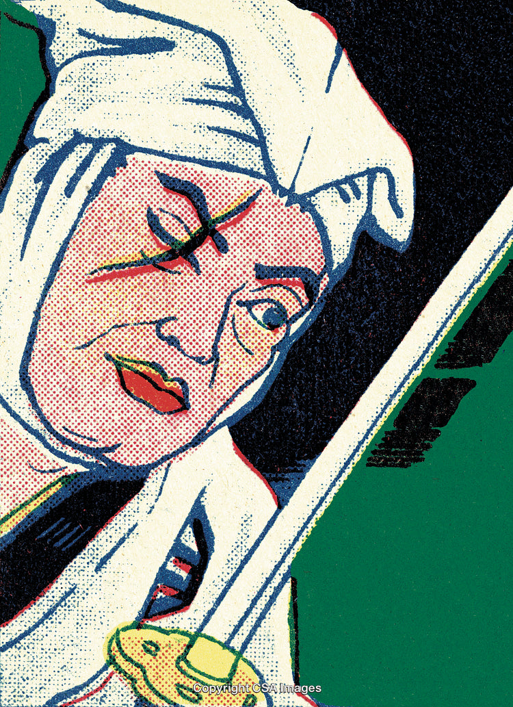 Dynamic Comic Style Illustration Featuring a Sword-Wielding Character Close-Up