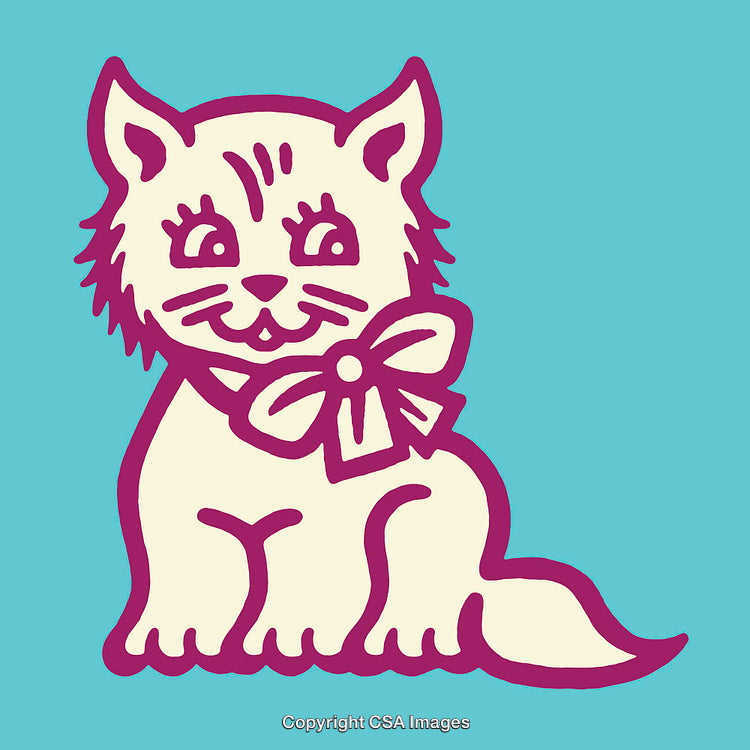 Colorful Cartoon Drawing of a Playful Cat Wearing a Decorative Bowtie