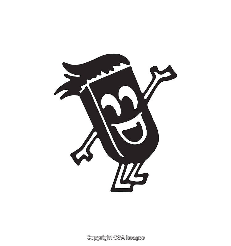 Playful Cartoon Character Celebrating Happiness in Black and White Illustration