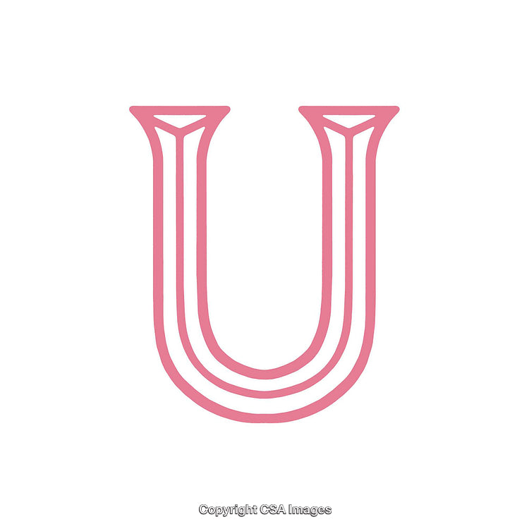 Pink Decorative Letter U with Ornamental Design on White Background