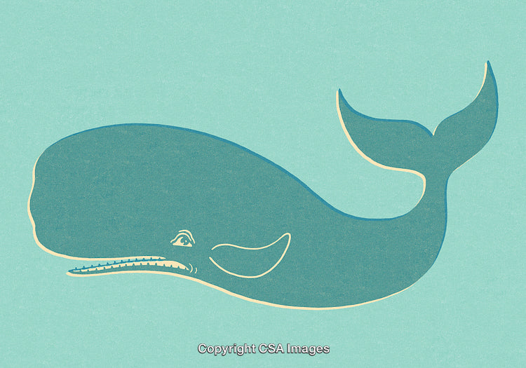 Vintage Stylized Illustration of a Whale in Blue Tones