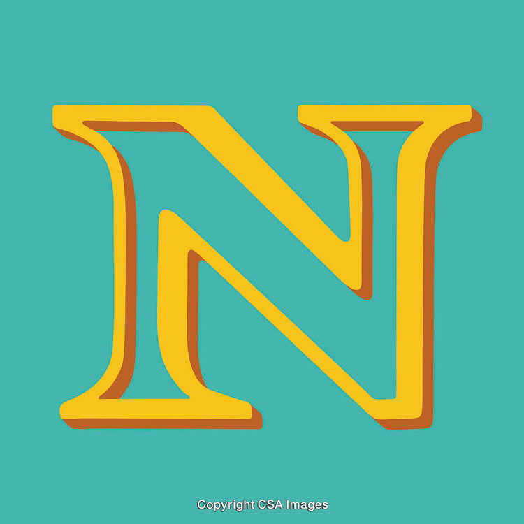 Bright Letter N in Bold Yellow on Teal Background