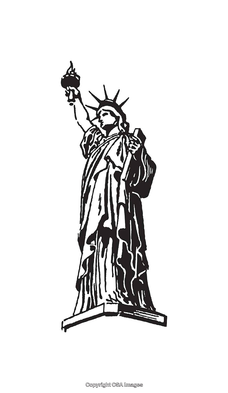 Black and White Line Art of the Statue of Liberty Illustration
