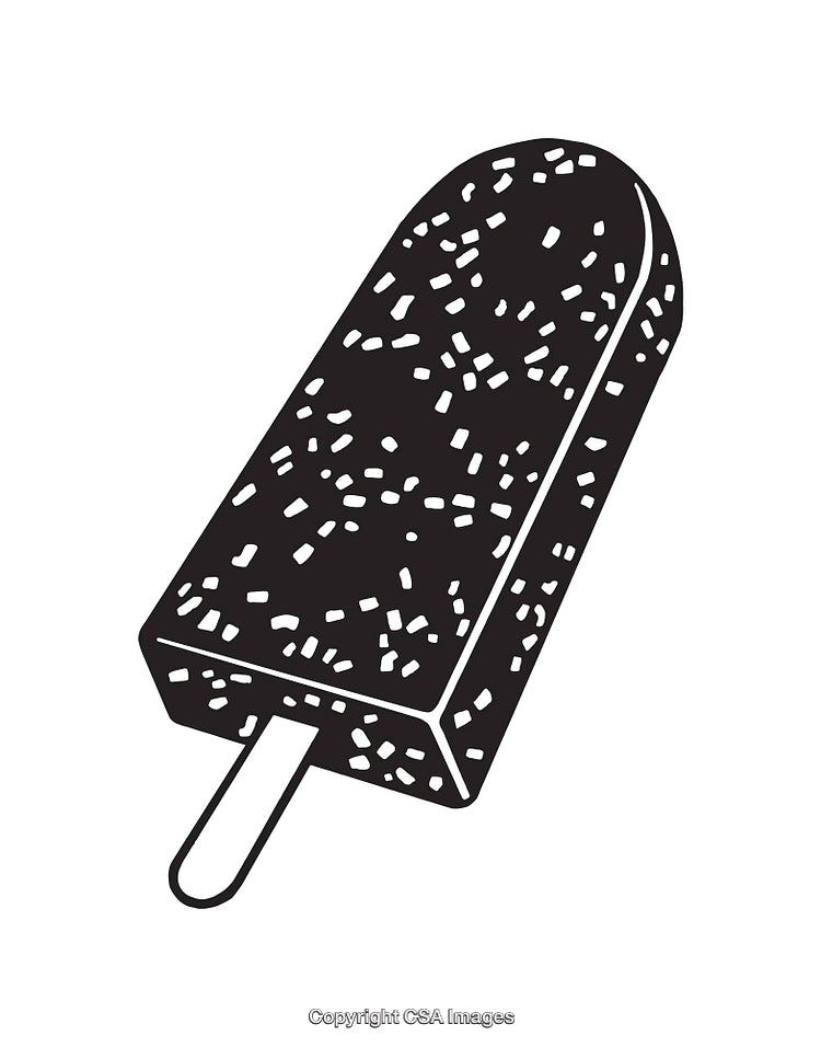 Black and White Illustration of a Popsicle with Sprinkle Pattern Design