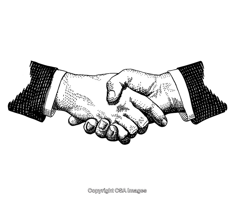 Vintage Handshake Illustration Depicting Business Agreement and Collaboration