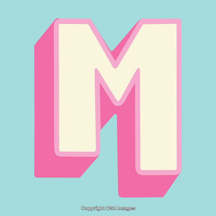 Stylized Pink and Beige Letter M on a Blue Background