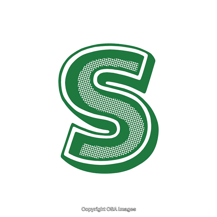 Green Stylized Letter S with Circular Dot Pattern