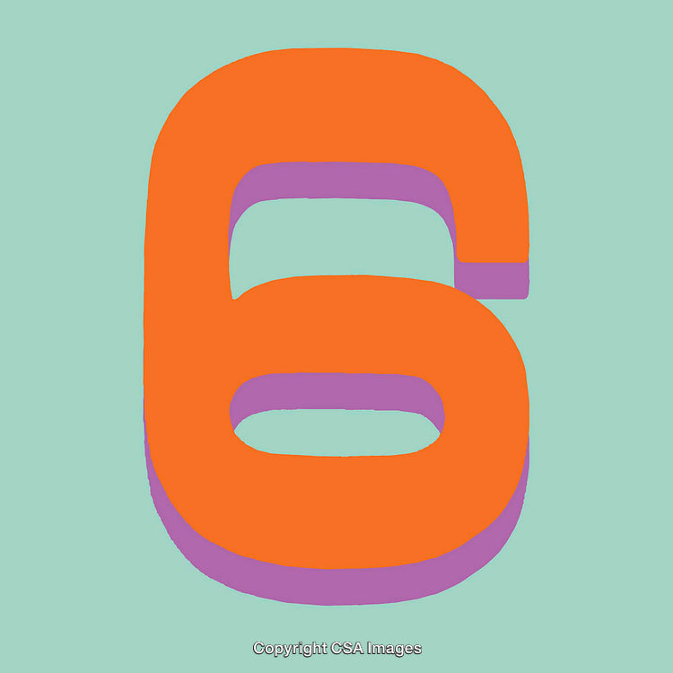 Colorful Illustration of the Number Six on a Turquoise Background