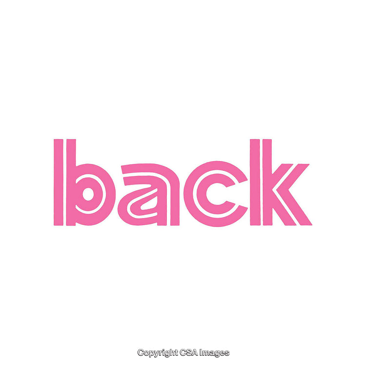 Bold Pink Lettering Depicting the Word 'Back' on White Background